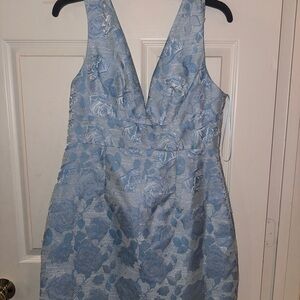Lizard Thicket Blue Sheath Dress Plunge Neckline Sleeveless